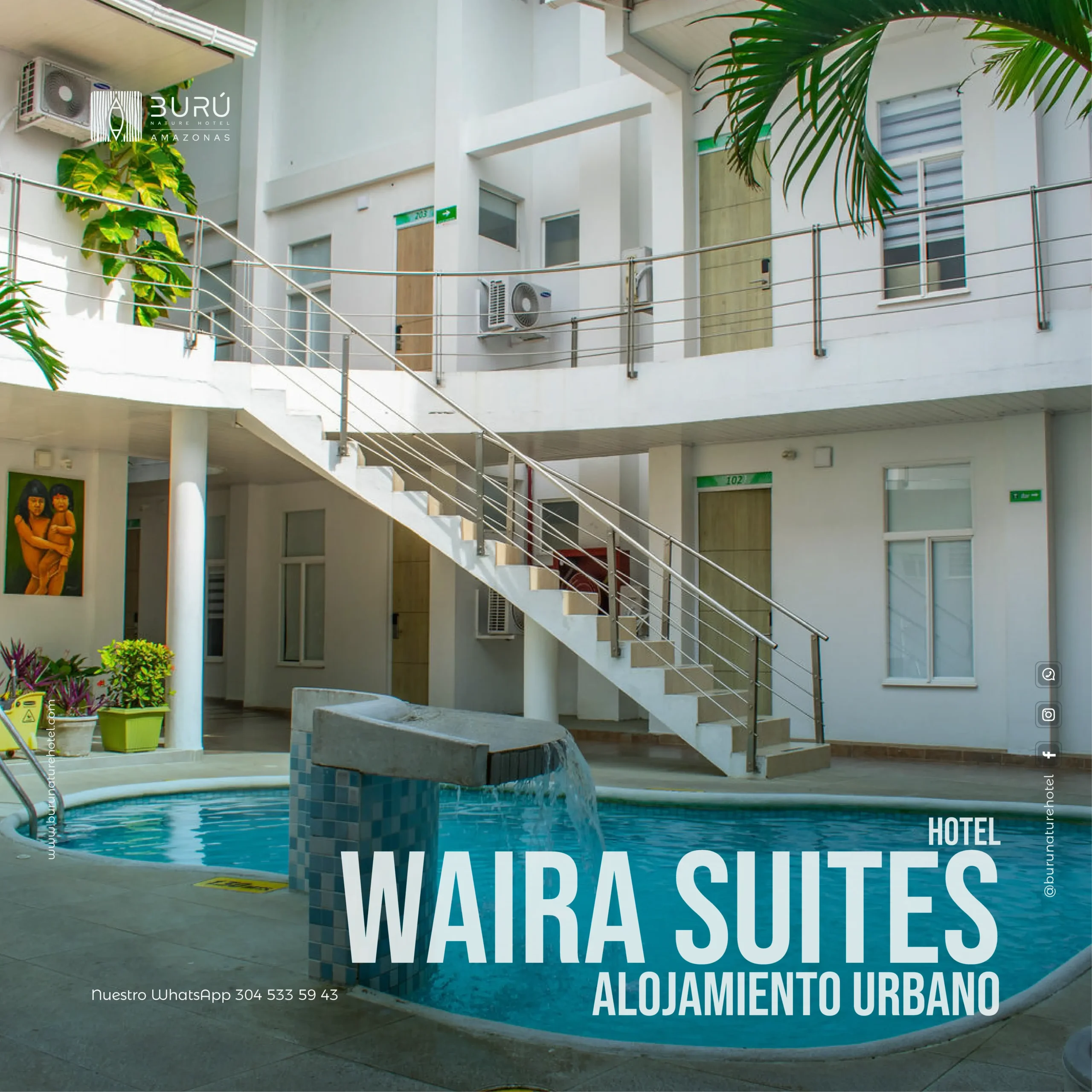 Hotel de lujo en el Amazonas Burú Nature Hotel en Leticia, Colombia, mostrando suites exclusivas en la selva y tours fluviales premium con Siempre Colombia. Amazon luxury hotel Burú Nature Hotel in Leticia, Colombia, featuring exclusive jungle suites and premium river tours with Siempre Colombia. Burú Nature Hotel Deluxe - WhatsApp 304 533 89 43 - www.burunaturehotel.com - @Burunaturehote - (https://www.burunaturehotel.com) l - Siempre Colombia - @SiempreCol Burú Nature Hotel - Ecohabs en la selva amazónica – Hospedaje en casas en los árboles en Leticia, Colombia - Amazon rainforest ecohabs – Treehouse lodging in Leticia, Colombia