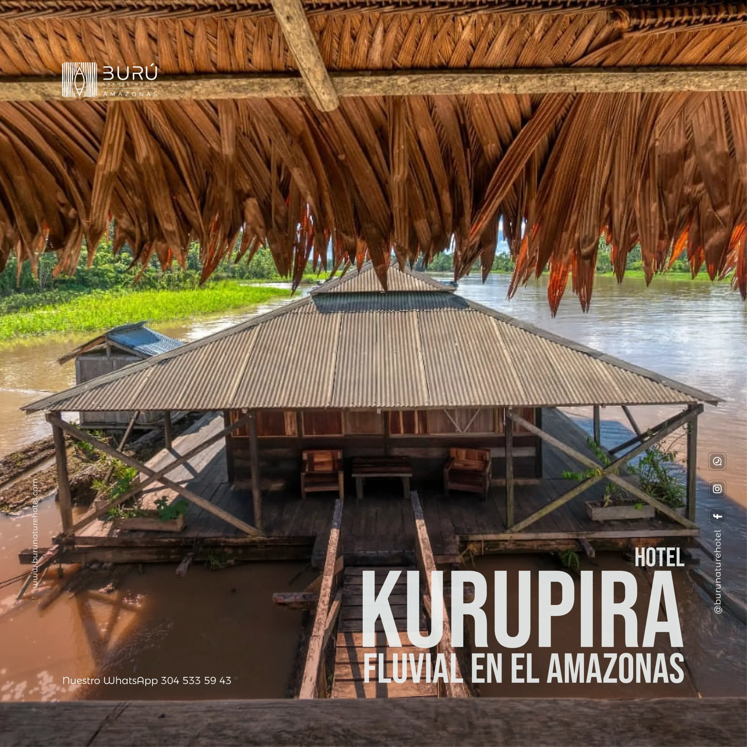 Hotel de lujo en el Amazonas Burú Nature Hotel en Leticia, Colombia, mostrando suites exclusivas en la selva y tours fluviales premium con Siempre Colombia. Amazon luxury hotel Burú Nature Hotel in Leticia, Colombia, featuring exclusive jungle suites and premium river tours with Siempre Colombia. Burú Nature Hotel Deluxe - WhatsApp 304 533 89 43 - www.burunaturehotel.com - @Burunaturehote - (https://www.burunaturehotel.com) l - Siempre Colombia - @SiempreCol Burú Nature Hotel - Ecohabs en la selva amazónica – Hospedaje en casas en los árboles en Leticia, Colombia - Amazon rainforest ecohabs – Treehouse lodging in Leticia, Colombia