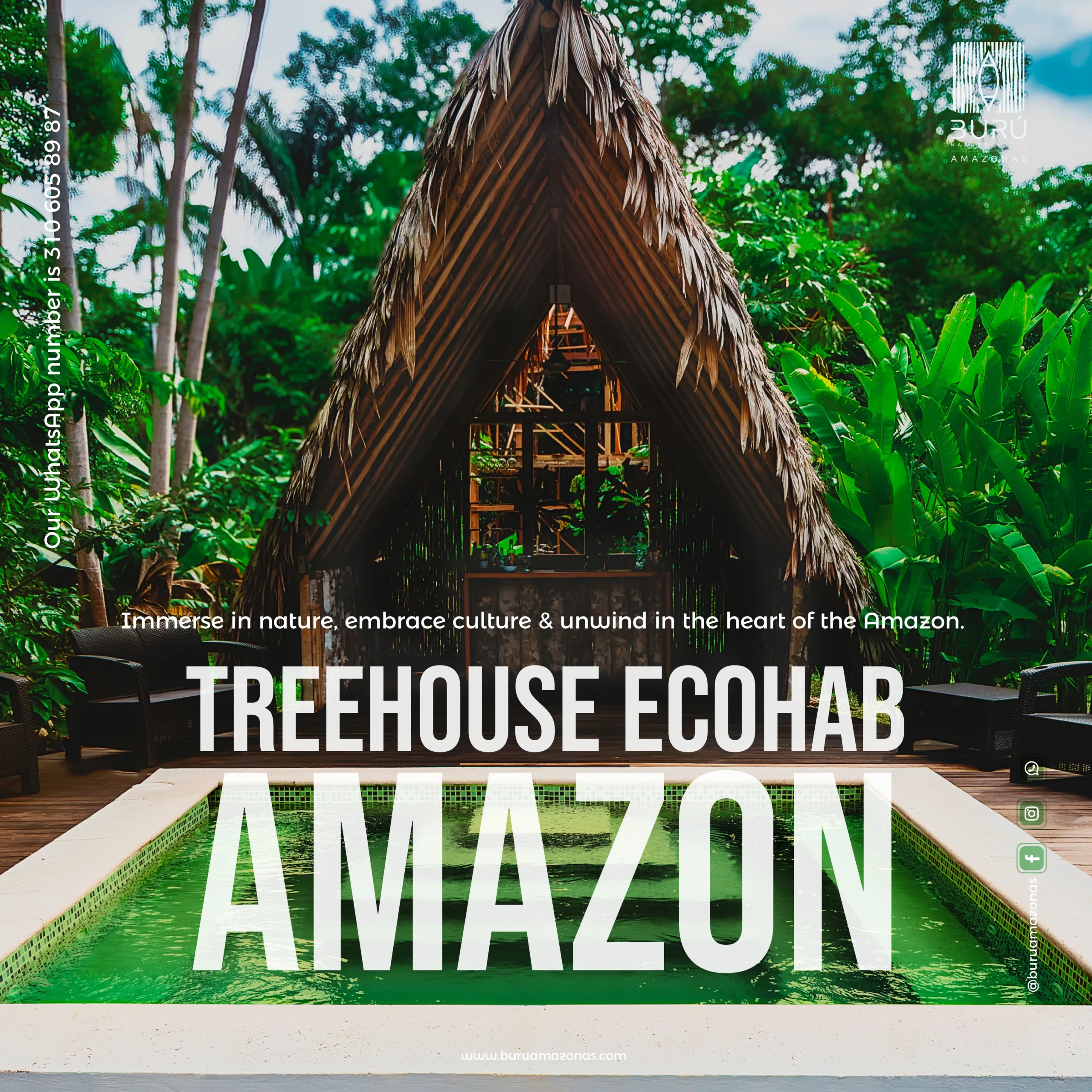 Hotel de lujo en el Amazonas Burú Nature Hotel en Leticia, Colombia, mostrando suites exclusivas en la selva y tours fluviales premium con Siempre Colombia. Amazon luxury hotel Burú Nature Hotel in Leticia, Colombia, featuring exclusive jungle suites and premium river tours with Siempre Colombia.