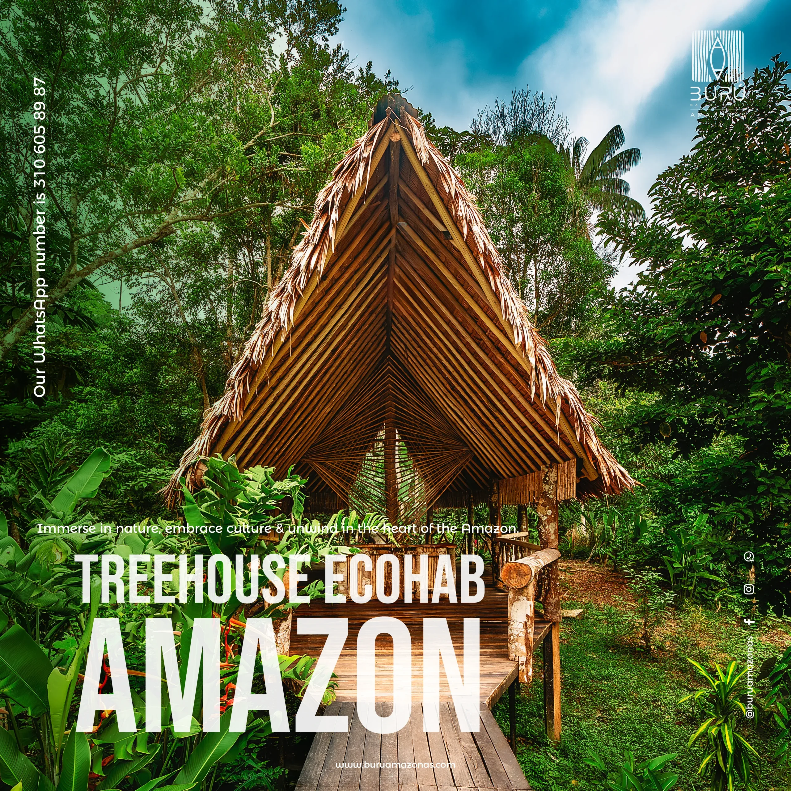 Hotel de lujo en el Amazonas Burú Nature Hotel en Leticia, Colombia, mostrando suites exclusivas en la selva y tours fluviales premium con Siempre Colombia. Amazon luxury hotel Burú Nature Hotel in Leticia, Colombia, featuring exclusive jungle suites and premium river tours with Siempre Colombia.