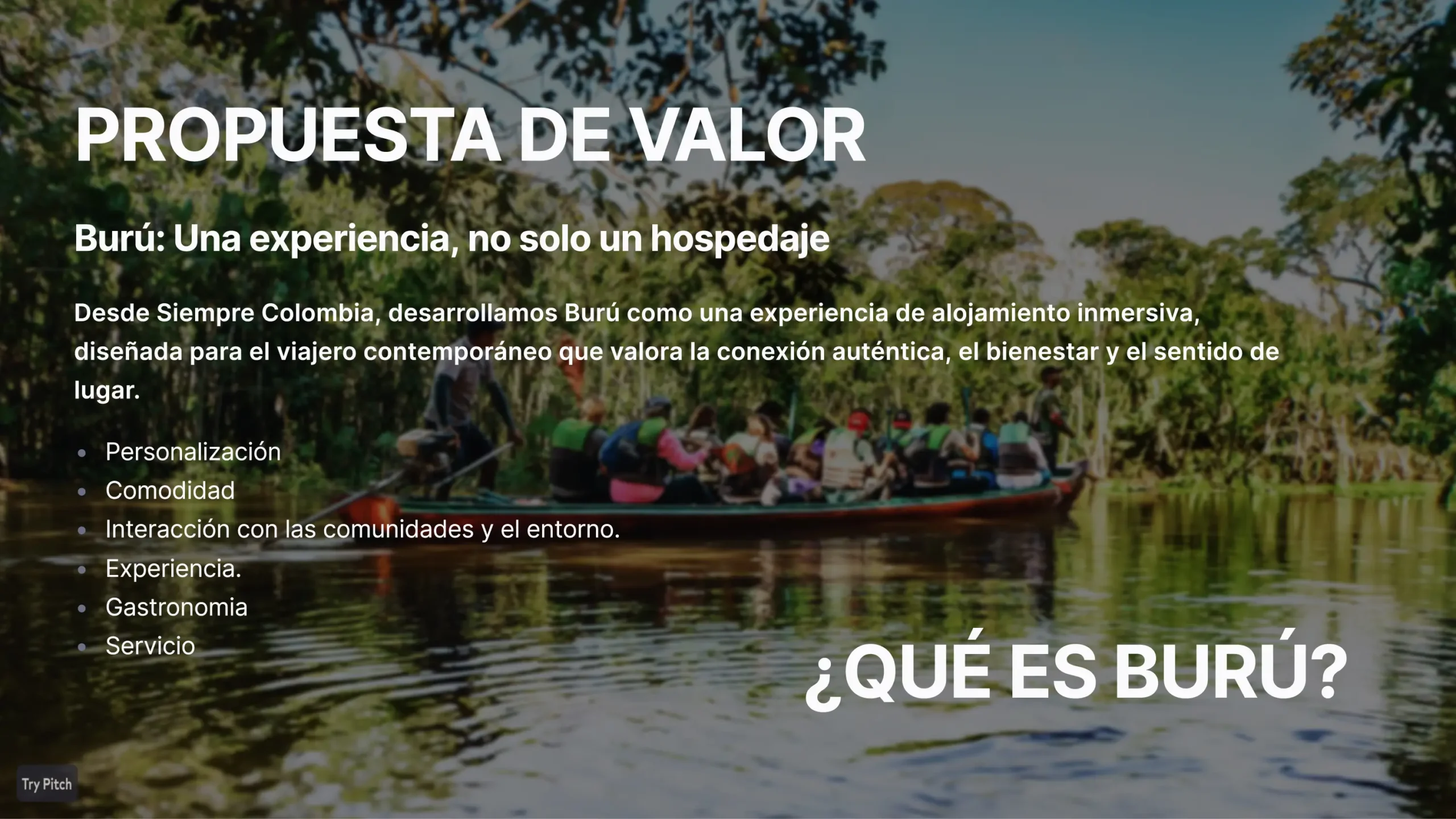 Hotel de lujo en el Amazonas Burú Nature Hotel en Leticia, Colombia, mostrando suites exclusivas en la selva y tours fluviales premium con Siempre Colombia. Amazon luxury hotel Burú Nature Hotel in Leticia, Colombia, featuring exclusive jungle suites and premium river tours with Siempre Colombia.