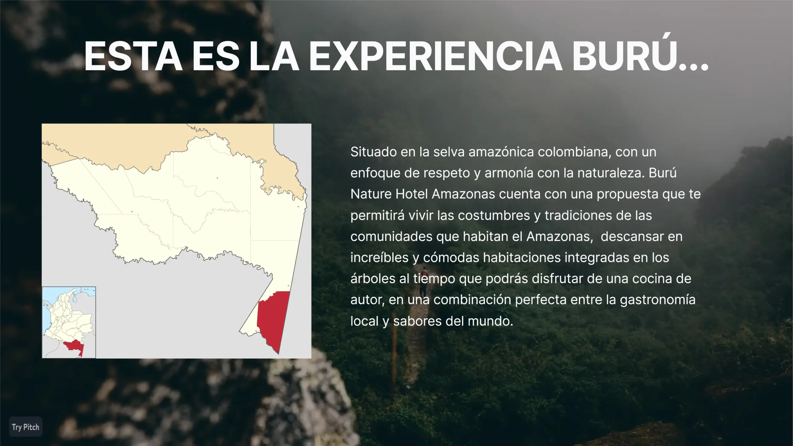 Hotel de lujo en el Amazonas Burú Nature Hotel en Leticia, Colombia, mostrando suites exclusivas en la selva y tours fluviales premium con Siempre Colombia. Amazon luxury hotel Burú Nature Hotel in Leticia, Colombia, featuring exclusive jungle suites and premium river tours with Siempre Colombia.